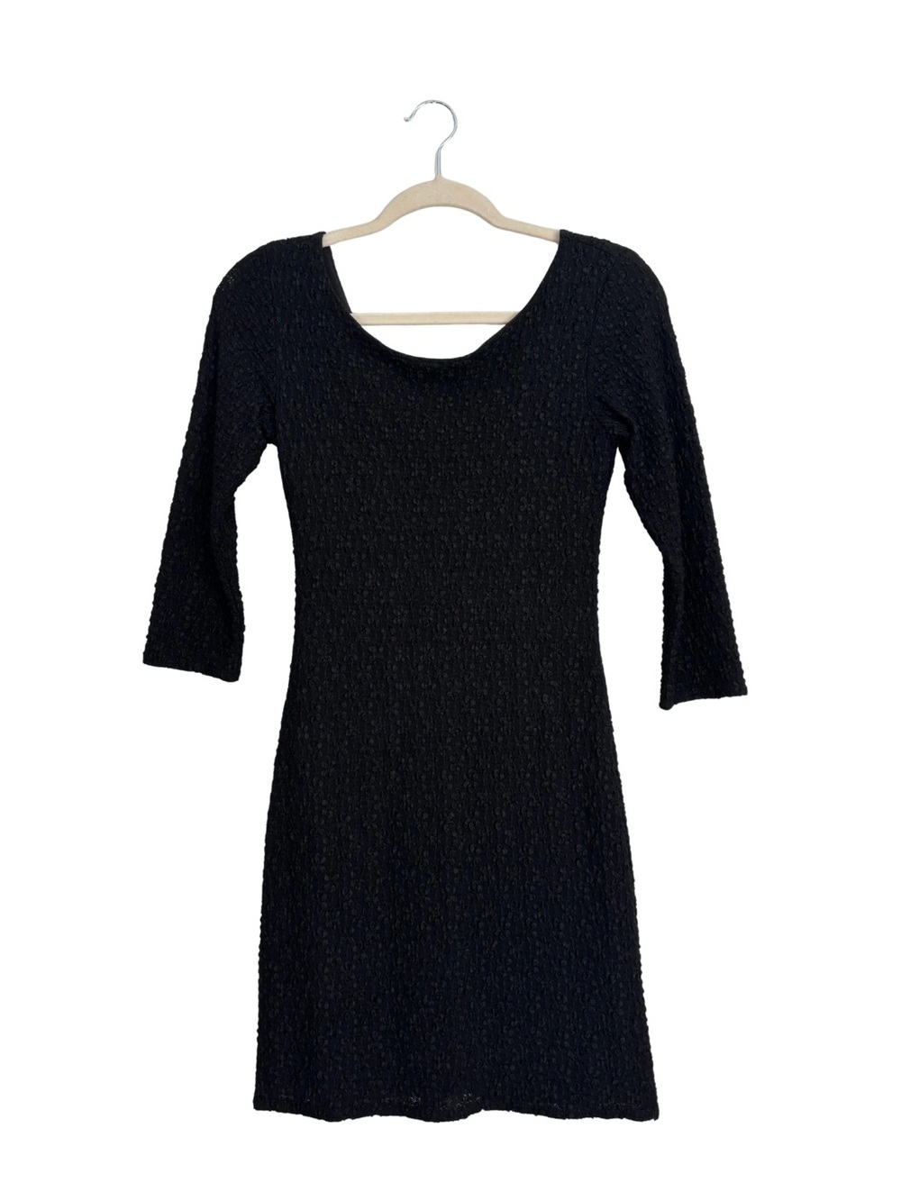 Star Vixen Black Textured Scoop Neck 3/4 Sleeve Dress